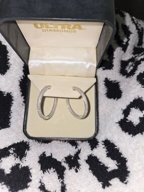 14k white gold Pave Diamond Hoops
